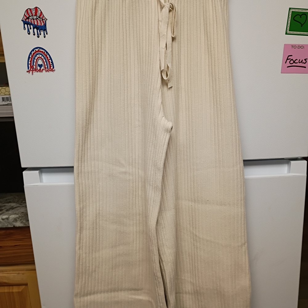 Beige Botany Off-White Ribbed Knit Pants